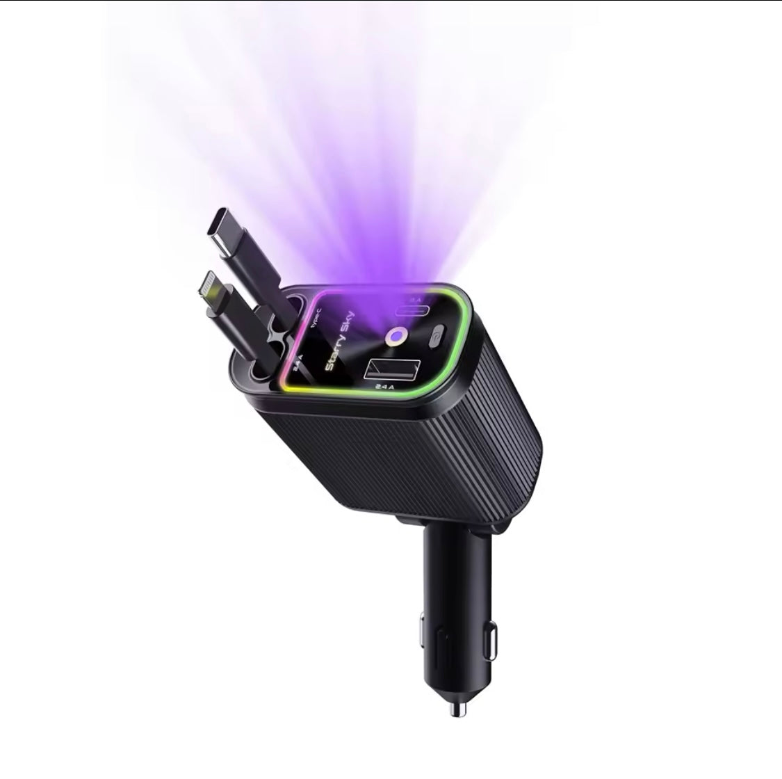 NEW 5 in 1 Retractable Car Charger Super Fast for Phone Cord Cigarette Lighter QC Adapter with 2 USB Ports Starry Sky Top
