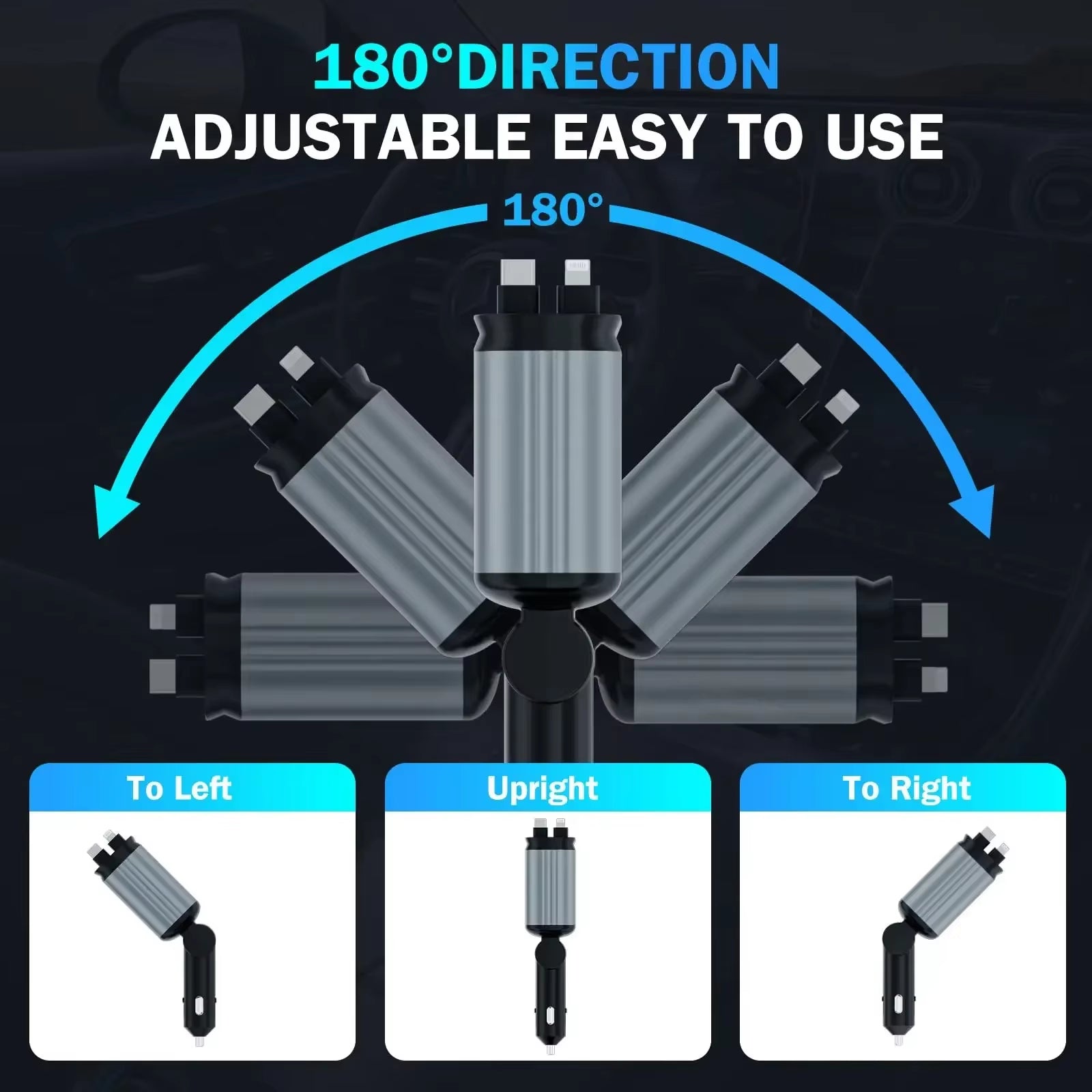 NEW 5 in 1 Retractable Car Charger Super Fast for Phone Cord Cigarette Lighter QC Adapter with 2 USB Ports Starry Sky Top